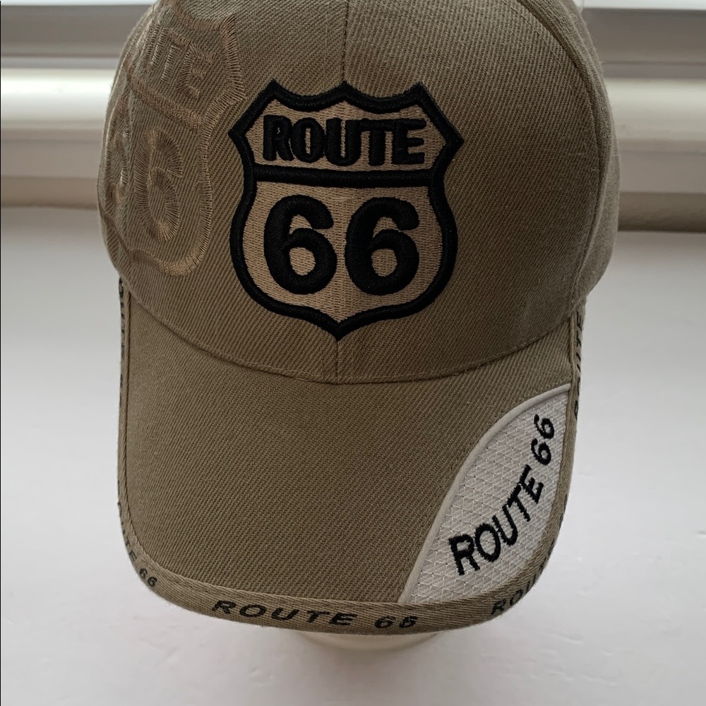 Sports Cap - Route 66 Beige Baseball Cap w/ Embroidered & Adjustable Strap-back - Picture 5 of 13